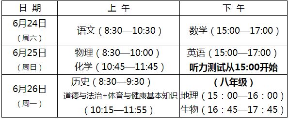 2023年福建中考時間通知